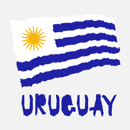 Vintage national flag of Uruguay in torn paper grunge texture style. Independence day background. Isolated on white Good idea for retro badge, banner, T-shirt graphic design. Vector illustrationのイラスト素材