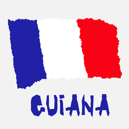 Vintage national flag of Guiana in torn paper grunge texture style. Independence day background. Isolated on white Good idea for retro badge, banner, T-shirt graphic design. Vector illustrationのイラスト素材