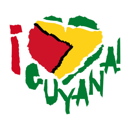 Love Guyana, America. Vintage national flag in silhouette of heart Torn paper texture style Independence day background Good idea for retro badge banner, T-shirt graphic design Vector illustrationのイラスト素材