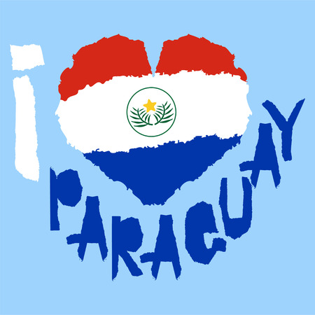 Love Paraguay, America. Vintage national flag in silhouette of heart Torn paper texture style Independence day background Good idea for retro badge banner, T-shirt graphic design Vector illustrationのイラスト素材