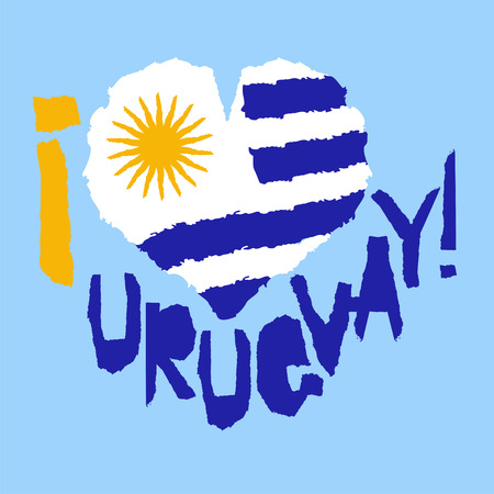 Love Uruguay, America. Vintage national flag in silhouette of heart Torn paper texture style Independence day background Good idea for retro badge banner, T-shirt graphic design Vector illustrationのイラスト素材