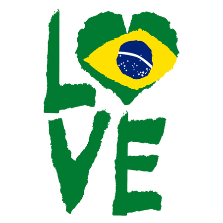 Love Brazil, America. Vintage national flag in silhouette of heart Torn paper texture style Independence day background Good idea for retro badge banner, T-shirt graphic design illustrationのイラスト素材