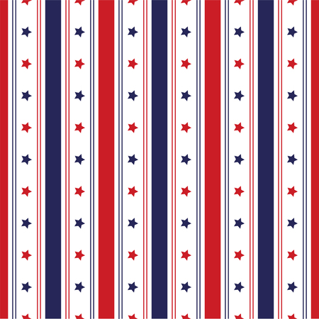 Festive seamless background in national colors USA red white blue. Strips, stars, fireworks Great idea for decorating holiday on July 4th, Independence memory Days, barbecue party Vector illustrationのイラスト素材