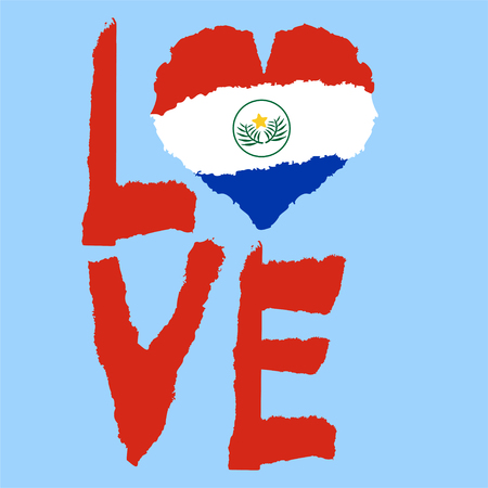 Love Paraguay, America. Vintage national flag in silhouette of heart Torn paper texture style Independence day background Good idea for retro badge banner, T-shirt graphic design Vector illustrationのイラスト素材