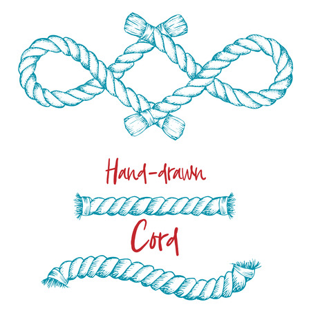 Hand-drawn cord frame in vintage engraving art style isolated on white background. For decoration design, border, web banner. Vector illustration.のイラスト素材