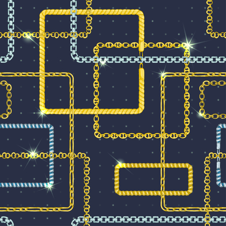 Seamless pattern with retro hand-drawn sketch chain on dark background. Drawing engraving texture. Great design for fashion, textile, decorative frame, yacht style card. Vector illustrationのイラスト素材