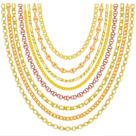 Set of brush patterns with retro hand-drawn sketch golden chain on white background Drawing engraving texture Great design for fashion, textile, decorative frame, yacht style card. Vector illustrationのイラスト素材