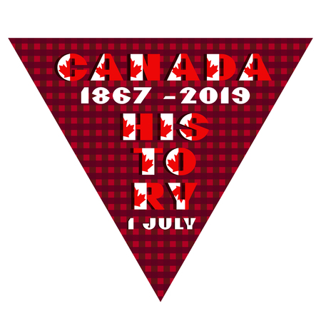 Happy Canadia day card with red and white color modern typography for celebration design, flyer, banner on checkered background. National flag style. Text Canada 1867 2019 history 1 julyのイラスト素材