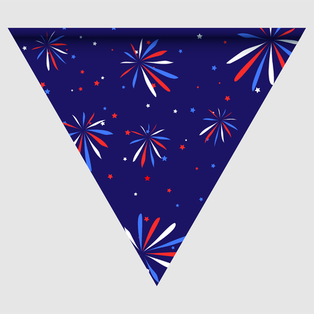 Happy holyday day triangular flag for planar festivals with red, blue and white color stars, stripes, checkered, chevrons. fective background. Vector illustrationのイラスト素材