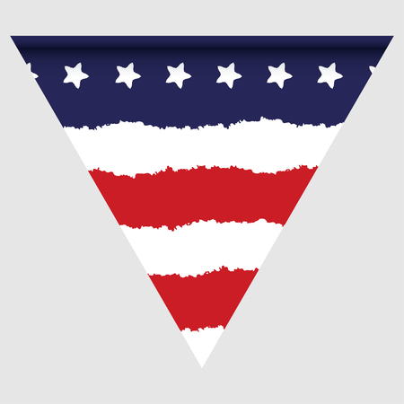 Happy holyday day triangular flag for planar festivals with red, blue and white color stars, stripes, checkered, chevrons. fective background. Vector illustrationのイラスト素材