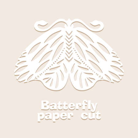 Vintage Butterfly paper cut style art icon in black color, isolated background. Scissored pattern. Retro collection for decorative design, paper cut machine, scrapbooking, sticker Vectorのイラスト素材