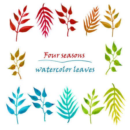 Set watercolor leaves vector elementsのイラスト素材