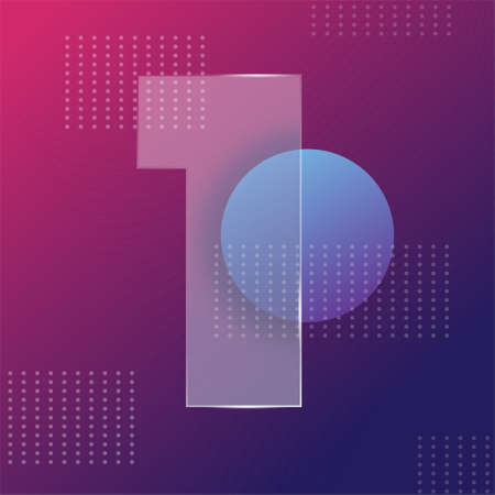 Glass morphism effect. Transparent frosted acrylic shape number 1 on purple blue gradient bacground Realistic glassmorphism matte plexiglass rectangle shapes. Futuristic style banner. Vectorのイラスト素材