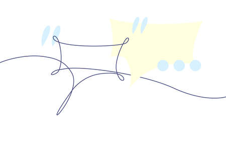 Speech bubble continuous line drawingwith color shapes. Black isolated linear template. Comic Doodle concept design. Outline simple border for social media, web sites, dialog chat. Vector illustrationのイラスト素材