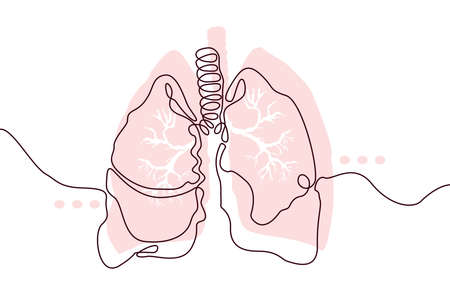 Lungs Hand drawn icon continuous line drawing. Human organs Creative abstract art background Trendy concept One single line design. Outline simple image black and white color Vectorのイラスト素材