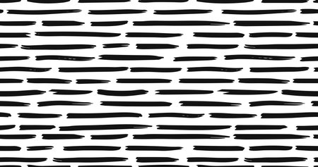 Small dash seamless pattern. Dotted lines texture Black and white hatching doodle organic shapes Short line dashes Brush hand drawn random strokes Fashion retro print design Vector Illustrationのイラスト素材