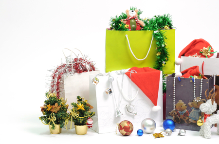 christmas gift and present on white backgroundの写真素材