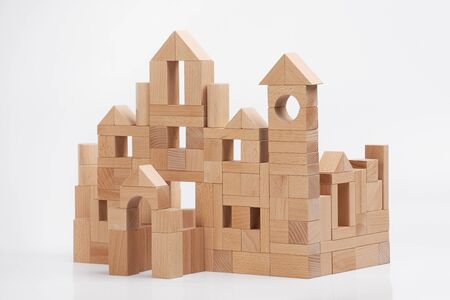wooden blocks on white backgroundの写真素材