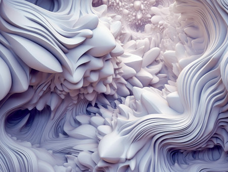 Abstract 3d rendering of chaotic wavy surface. Futuristic background with dynamic effect.の素材