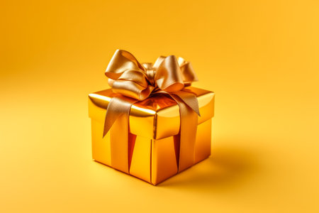 Holiday golden gift box gift for Birthday or Christmas present with copy space.の素材