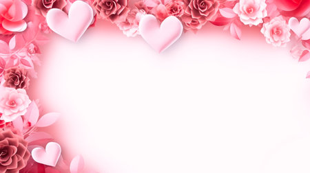 Banner with frame of red and pink hearts with space for text or photo on white background. Greeting card with hearts for Valentine's Day, Women's Day, birthday, birth of children, wedding, anniversary.の素材