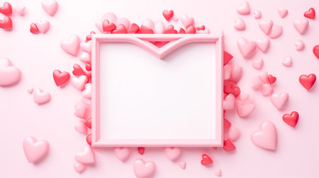 Banner with frame of red and pink hearts with space for text or photo on white background. Greeting card with hearts for Valentine's Day, Women's Day, birthday, birth of children, wedding, anniversary.の素材
