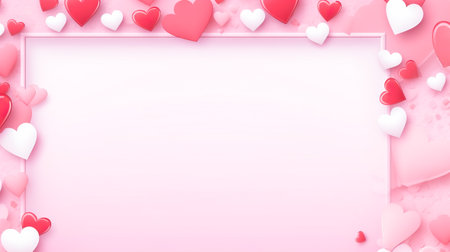 Banner with frame of red and pink hearts with space for text or photo on white background. Greeting card with hearts for Valentine's Day, Women's Day, birthday, birth of children, wedding, anniversary.の素材