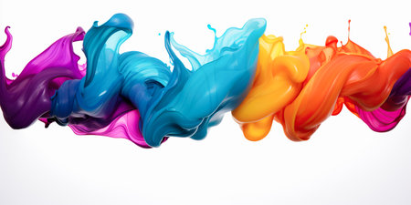 Banner with strokes of colored paint in order by color on a white background. Artists concept, art, modern, abstraction. Splashes of colored paint.の素材