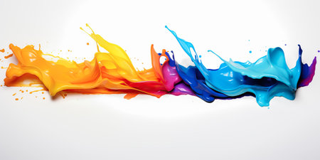 Banner with strokes of colored paint in order by color on a white background. Artists concept, art, modern, abstraction. Splashes of colored paint.の素材