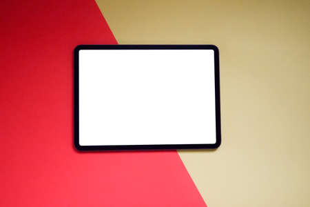 Top view image of white blank screen computer tabletの写真素材