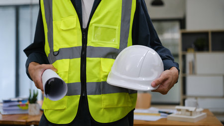 Engineers are dressed and ready to go out to work..の写真素材