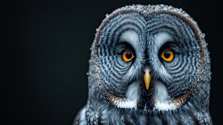 Great gray owl with a black background.Generative AI.の素材