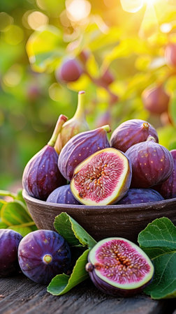 bowl of figs on a garden table.Generative AI.の素材
