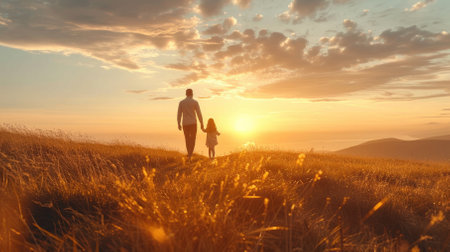 happy family in summer day with beautiful location.Generative AI.の素材