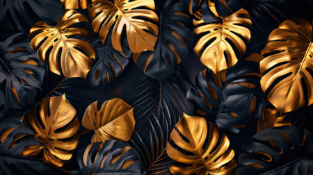 a black background with gold leaves and a black background with gold leaves. generative ai.の素材