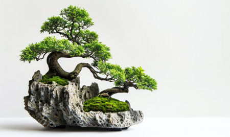 Small green bonsai tree in a brown plant pot.Generative AI.の素材