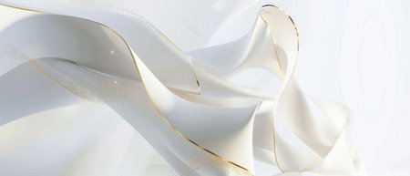 A white and gold abstract background with flowing lines.Generative AI.の素材