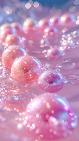 Shining string of pink pearl in water.Generative AI.の素材