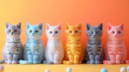 cute kittens sitting on color background, generative ai.の素材