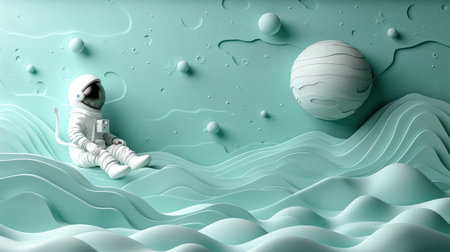 Astronaut spaceman 3d illustration space station in outer space . Astronauts wear full spacesuits for space operation.Generative AI.の素材