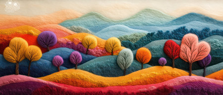 Abstract Colorful Needle Felted Wool Landscape..の素材