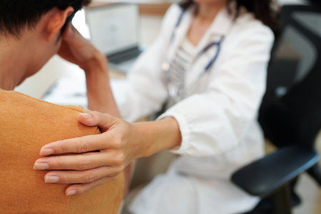 Doctor woman consulting patient sitting at doctor office. prevention of men diseases, healthcare, medical service, consultation, concept..の写真素材