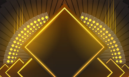 Black and yellow neon light stripes with orange glowing lights abstract geometric background. Vector...