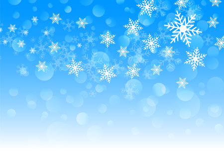 A cheerful cascade of stylized snowflakes against a blue to white gradient - Vector, illustrationのイラスト素材