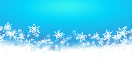 A cheerful cascade of stylized snowflakes against a blue to white gradient - Vector, illustrationのイラスト素材