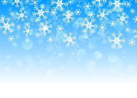 A cheerful cascade of stylized snowflakes against a blue to white gradient - Vector, illustrationのイラスト素材