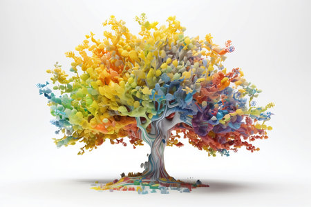 Colorful abstract tree on white background. 3D render illustration.の素材