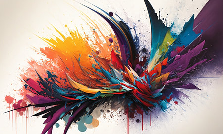 Colorful abstract paint splashes on white background. 3D renderingの素材