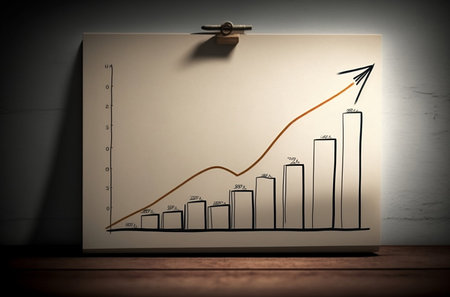 Business growth graph on paper board. 3D rendering. Vintage tone.の素材