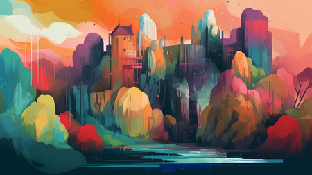 Autumn city landscape. Colorful vector illustration for your design.の素材